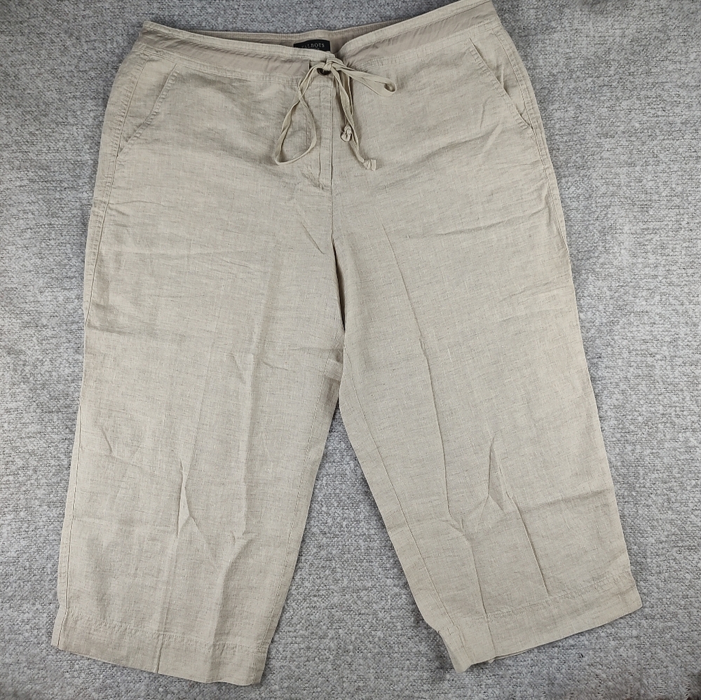 Talbots Pants Tan Flags Size 20 Linen High Rise